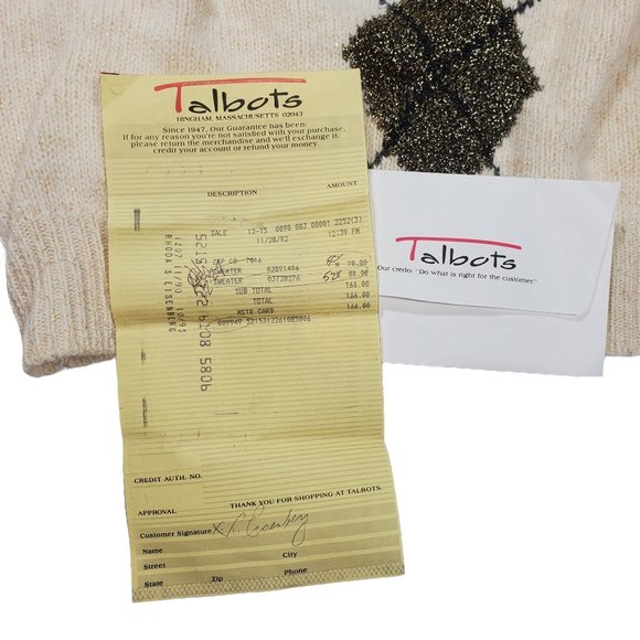 NWT VTG Talbots Argyle Knit Sweater Mock Neck Turtleneck Angora Rabbit Metallic - Picture 7 of 7